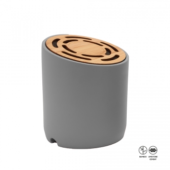 Steve Bluetooth-Lautsprecher 5.0 mit rundem Gehäuse aus Zement und Oberfläche aus natürlichem Bambus